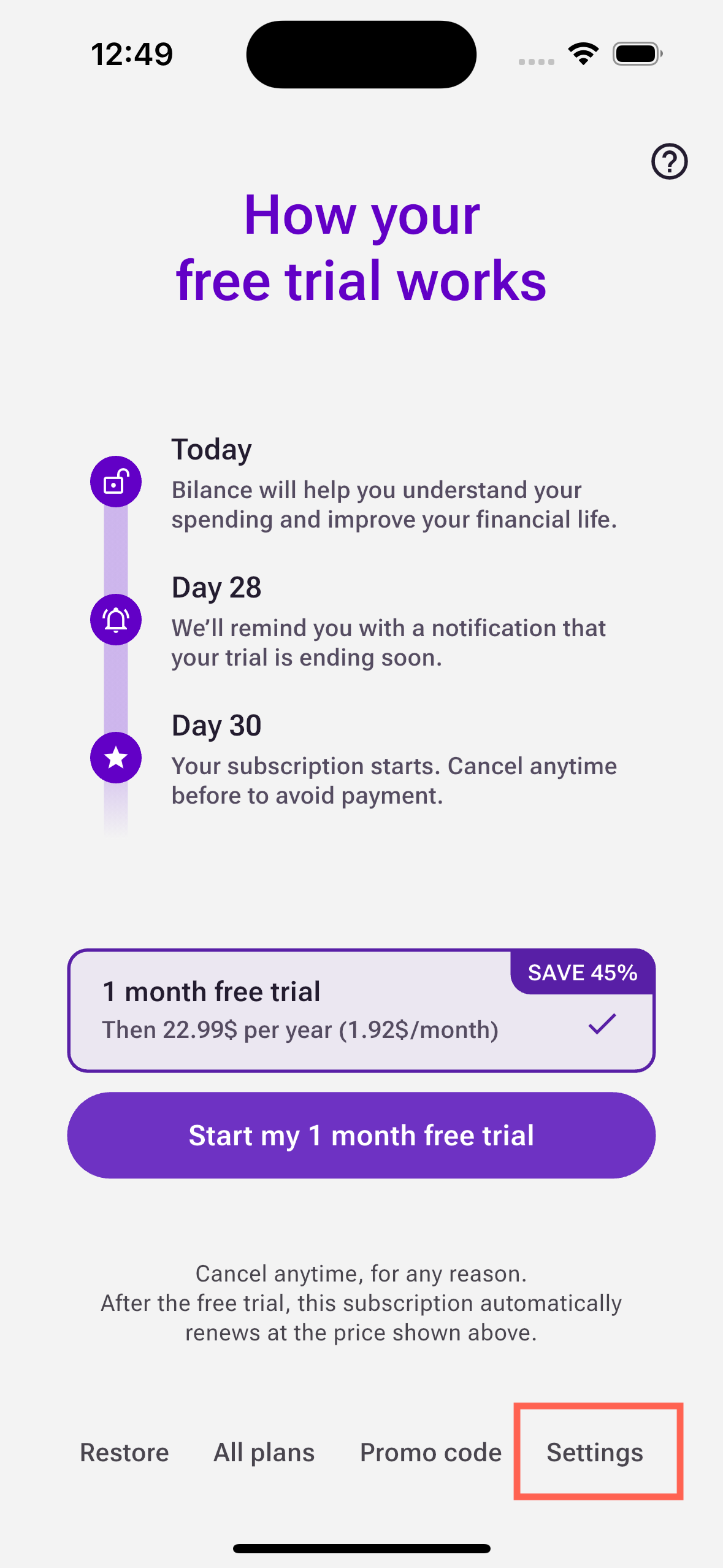Bilance app screenshot