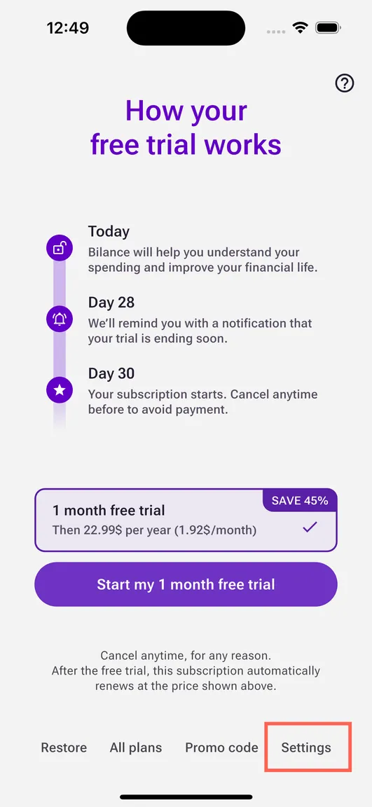 Bilance app screenshot