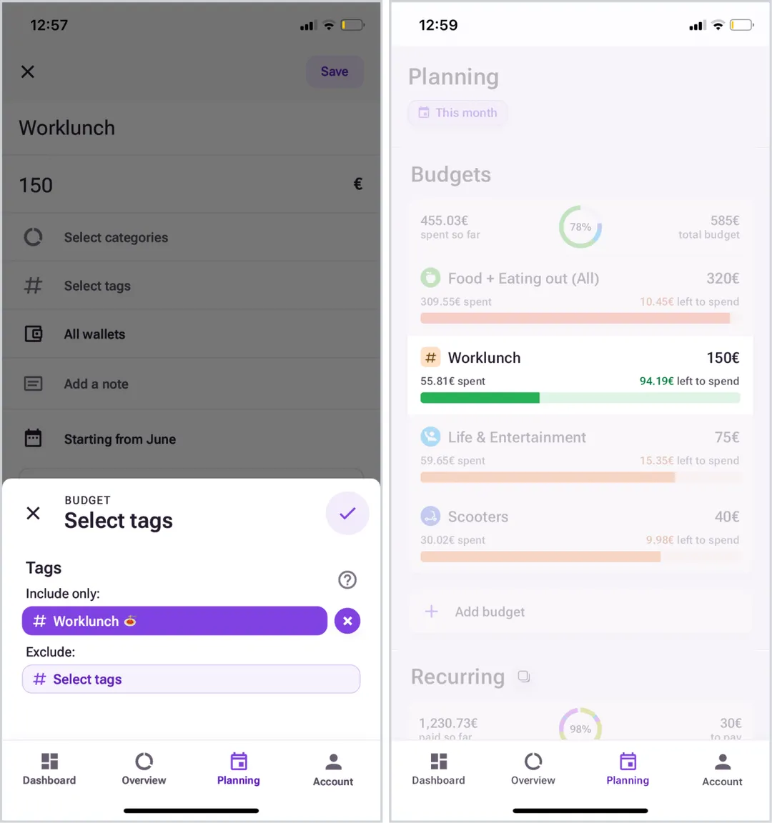 Bilance app screenshot