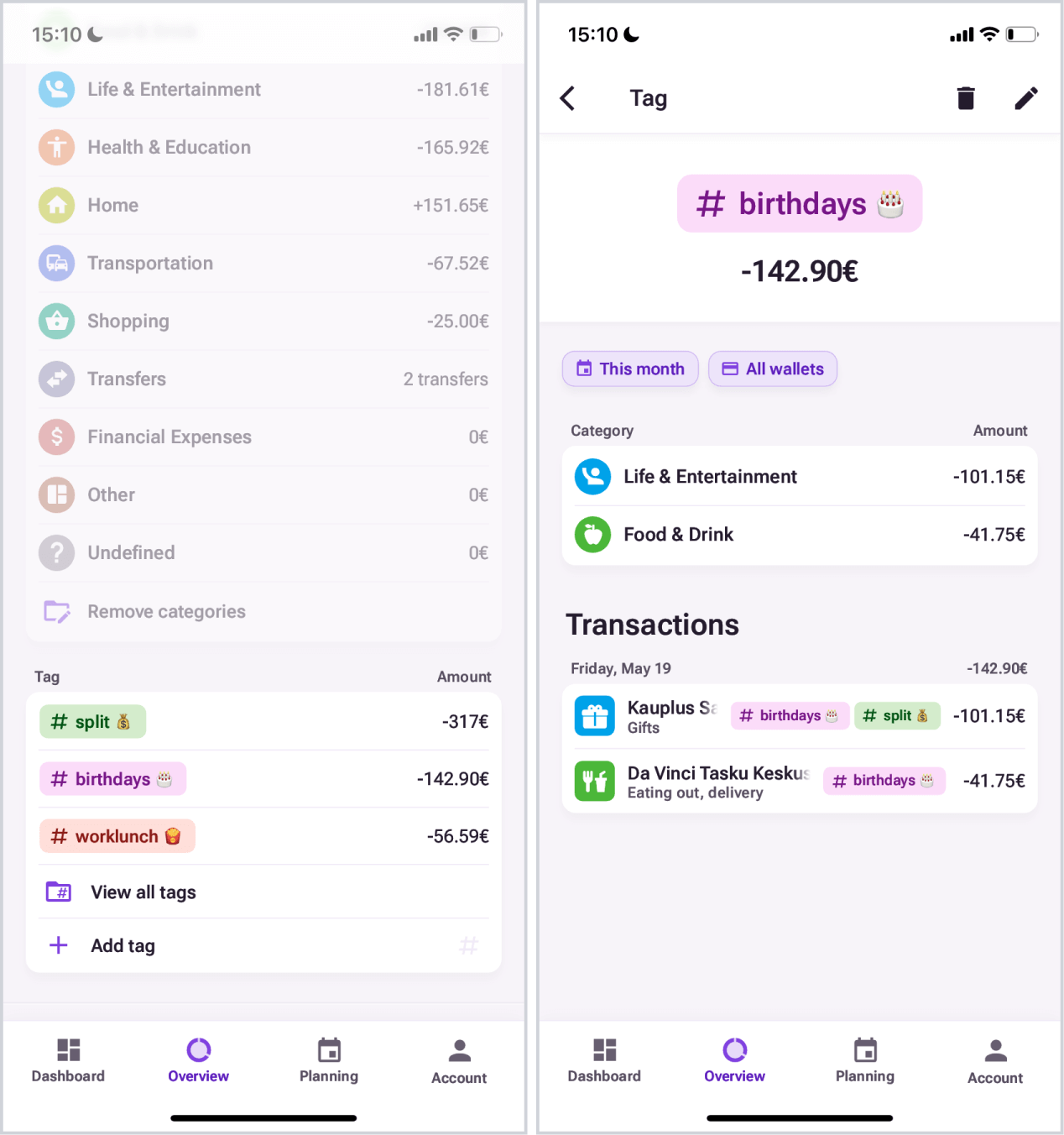 Bilance app screenshot