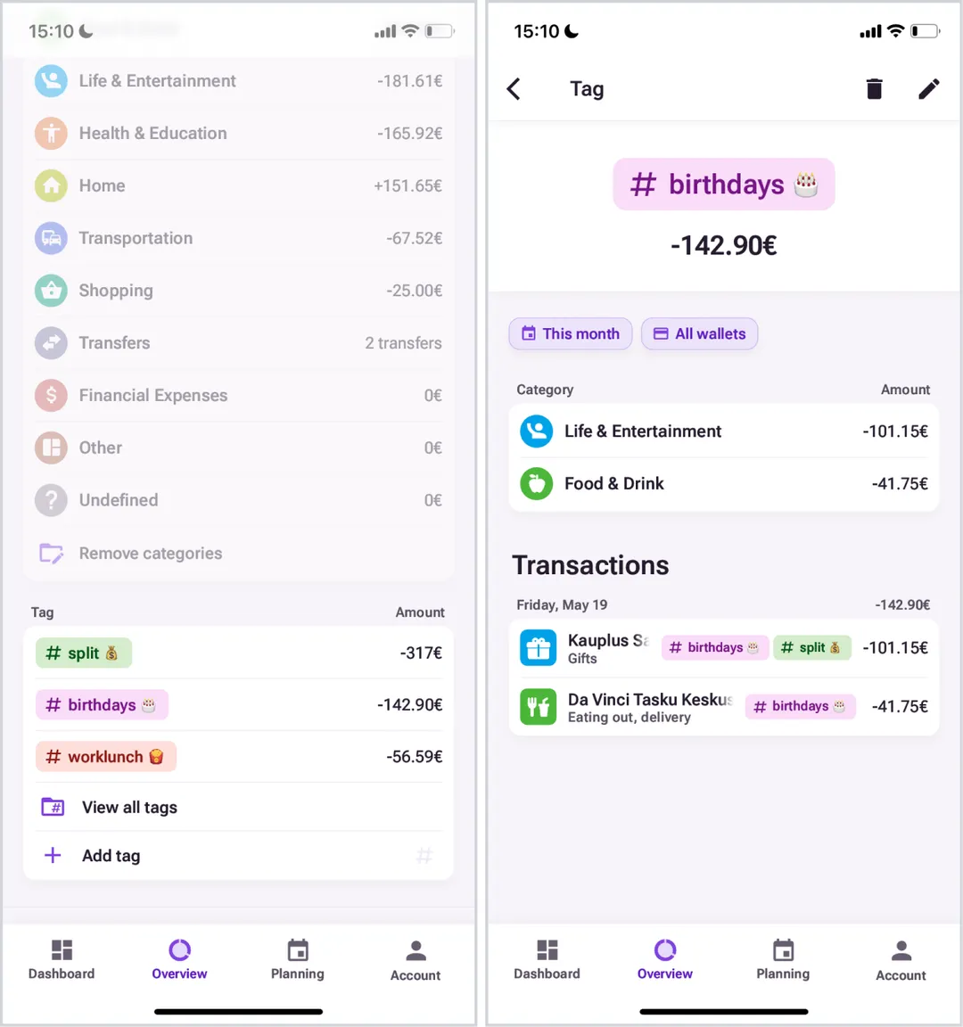 Bilance app screenshot